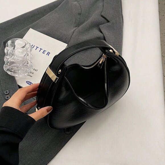 Black Elegant Women's Soft Faux Leather Hobo Bag - Picture 5 of 7